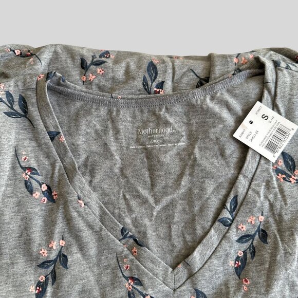 Motherhood Maternity Size Small NWT Gray Floral Ruched V-Neck T-Shirt - Picture 7 of 10